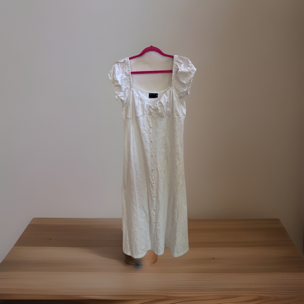 Cottagecore Size‎ 14 White Eyelet Milkmaid Maxi Dress Boho Coastal Cowgirl Chic
